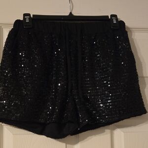 Elegant Black Sequin Women's Athletic Shorts
